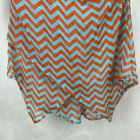 Yahada Sheer Blouse Top Shirt Size Small Turquoise Orange Chevron 3/4 Sleeve - Picture 7 of 13
